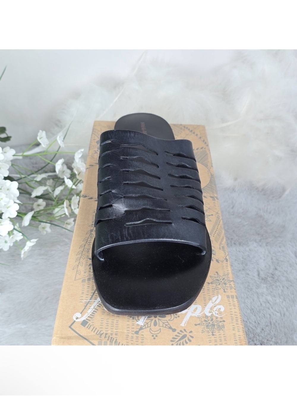 Free People Slice of Sun Black Slide Sandals with Cutout Strap
